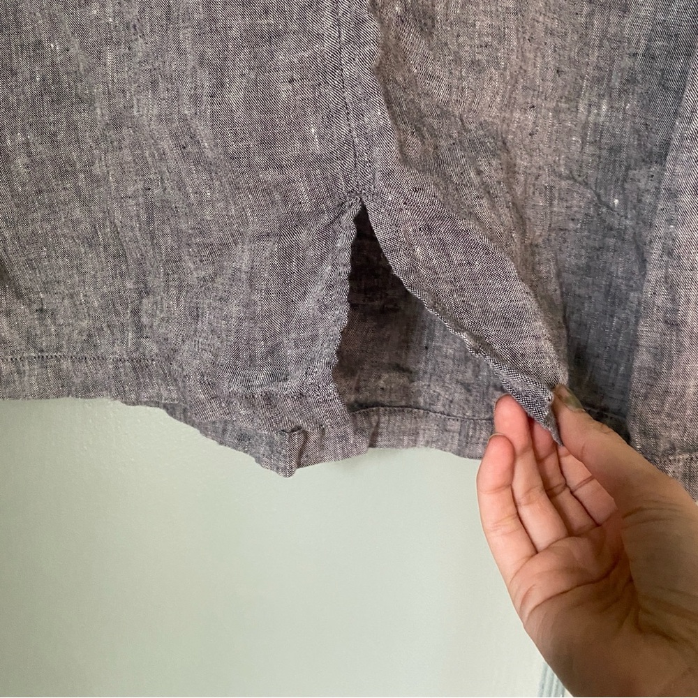 Flax sleeveless v neck tank top shirt gray salt and pepper linen side slits 1G - Picture 3 of 12